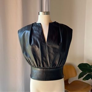 Nonchalant vegan leather structured padded shoulder top